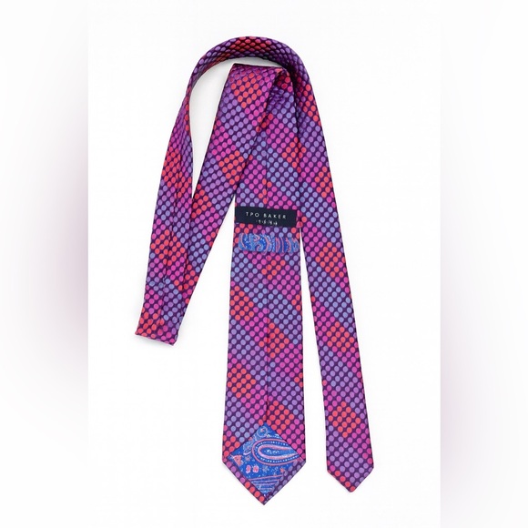Ted Baker London Silk Tie – Purple/Red Dot Pattern with Paisley Lining - Picture 4 of 6
